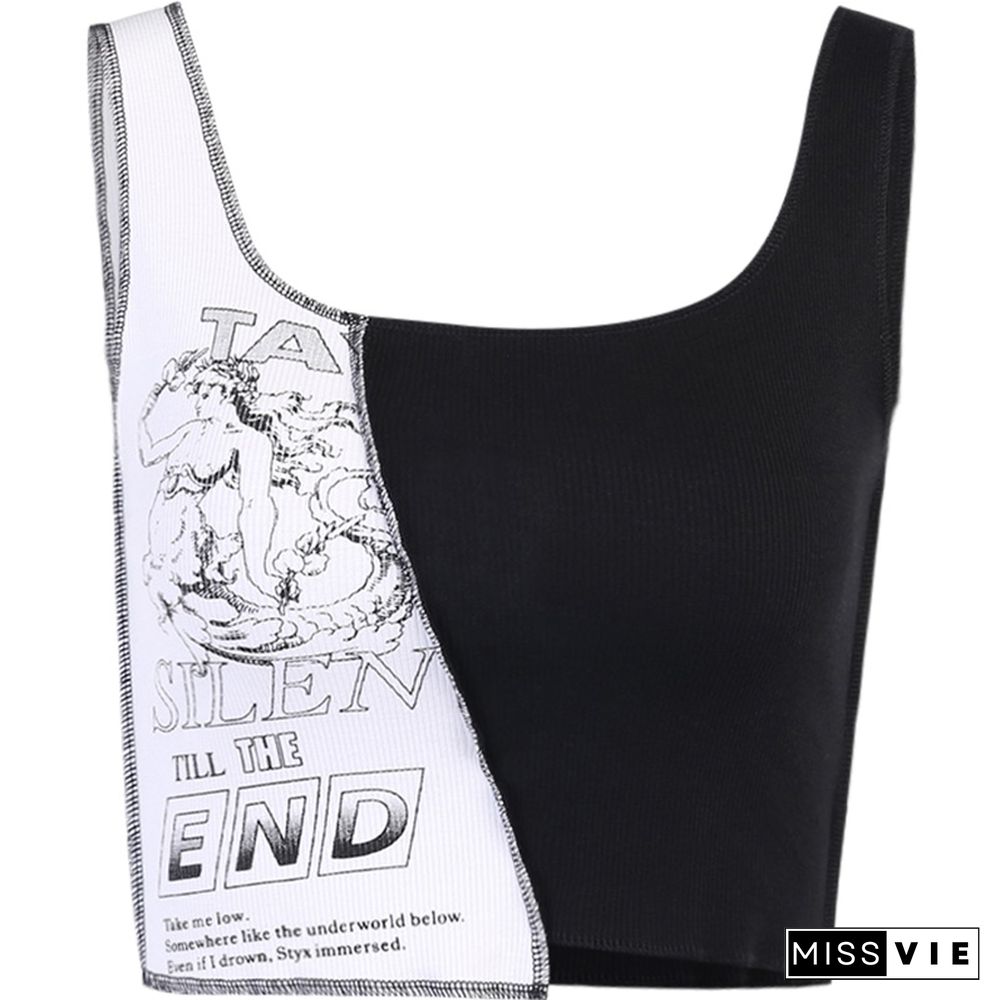 Goth Cross Print Lace Bodycon Crop Tops Camis Sexy Y2K Aesthetic Black Red Basic Corset Tank Top Summer Clothes For Women Girls