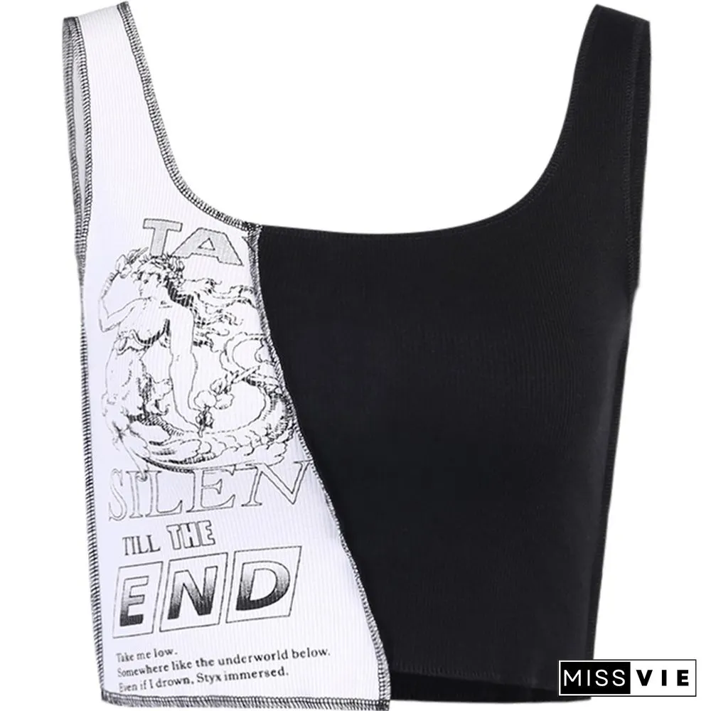 Goth Cross Print Lace Bodycon Crop Tops Camis Sexy Y2K Aesthetic Black Red Basic Corset Tank Top Summer Clothes For Women Girls