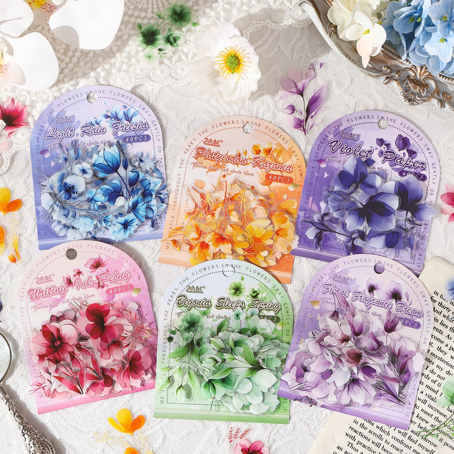 PET 스티커 - 꽃이 피는 시리즈 빈티지 식물 꽃무늬