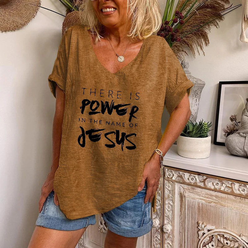 There Is Power In The Name Of Jesus Loose V-neck T-shirt