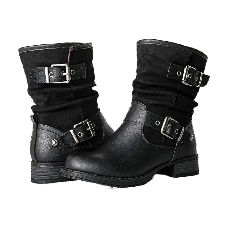 Women's Autumn Ankle Boots 2022 Fashion Leopard Side Zipper Size 43 Booties Women Belt Buckle Martin Boots Low Heel Botas Mujer