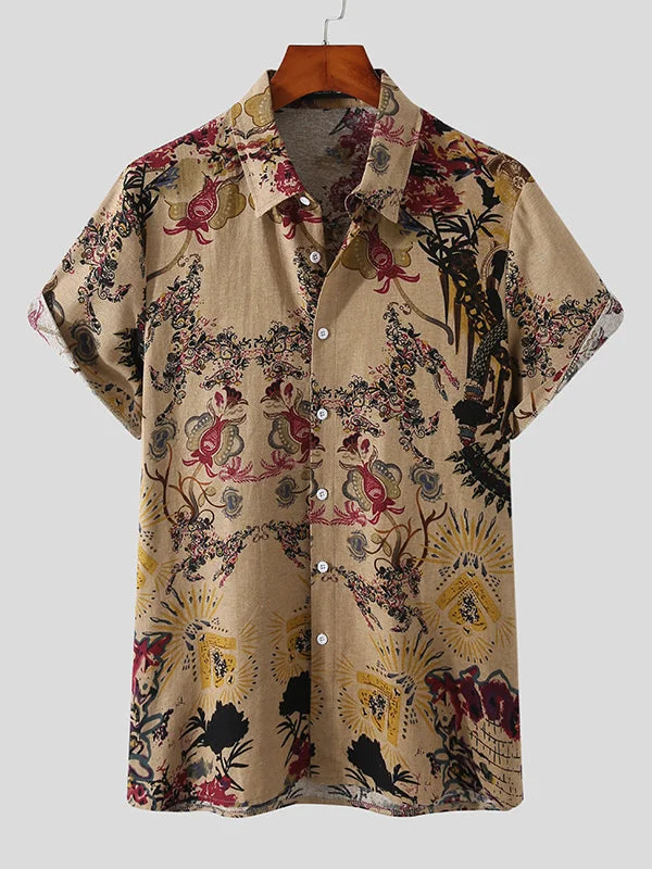 Aonga - Mens Ethnic Print Cotton Short Sleeve Shirt H