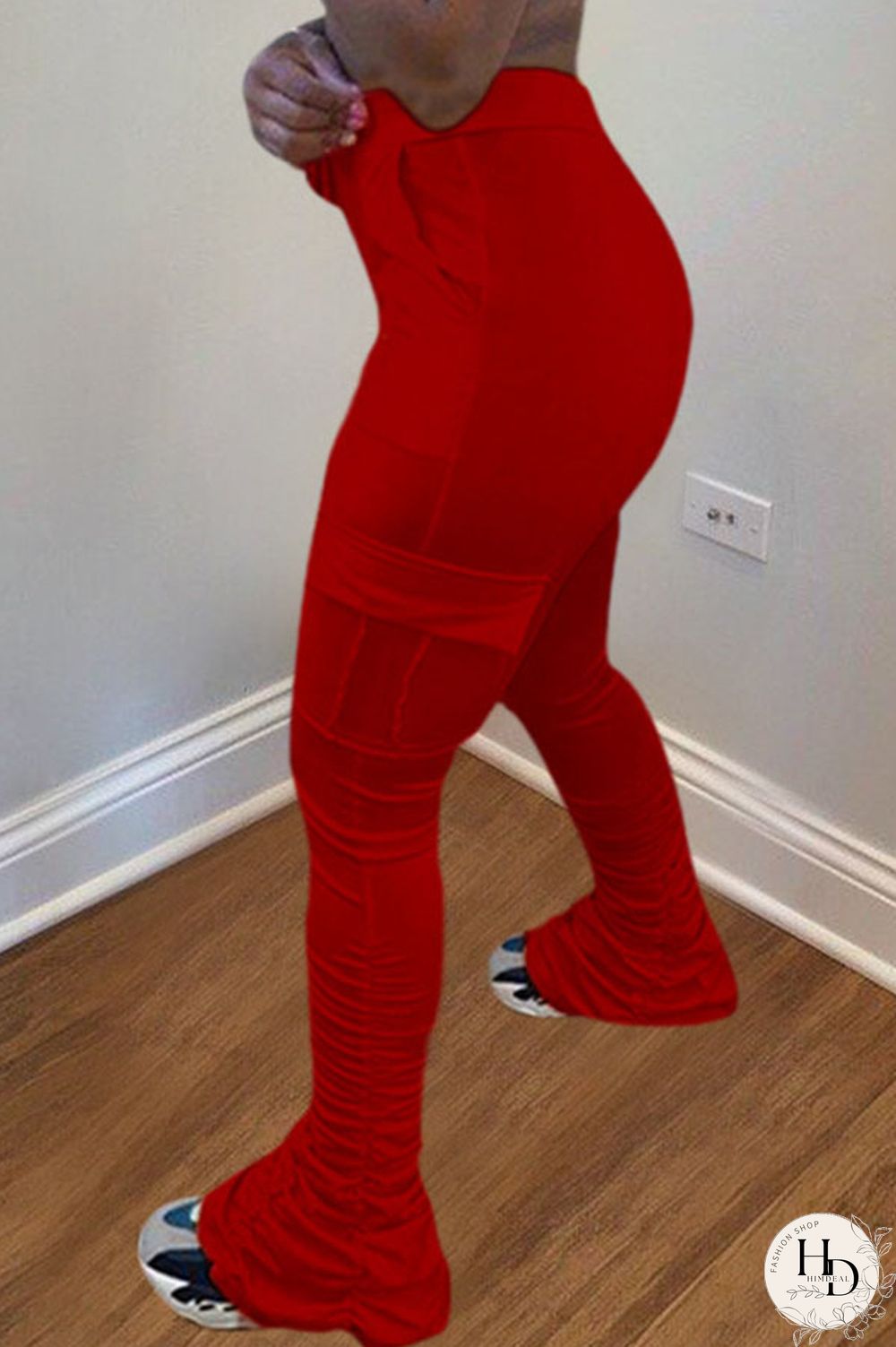 Yellow Drawstring High Solid Pocket Draped Boot Cut Pants Bottoms