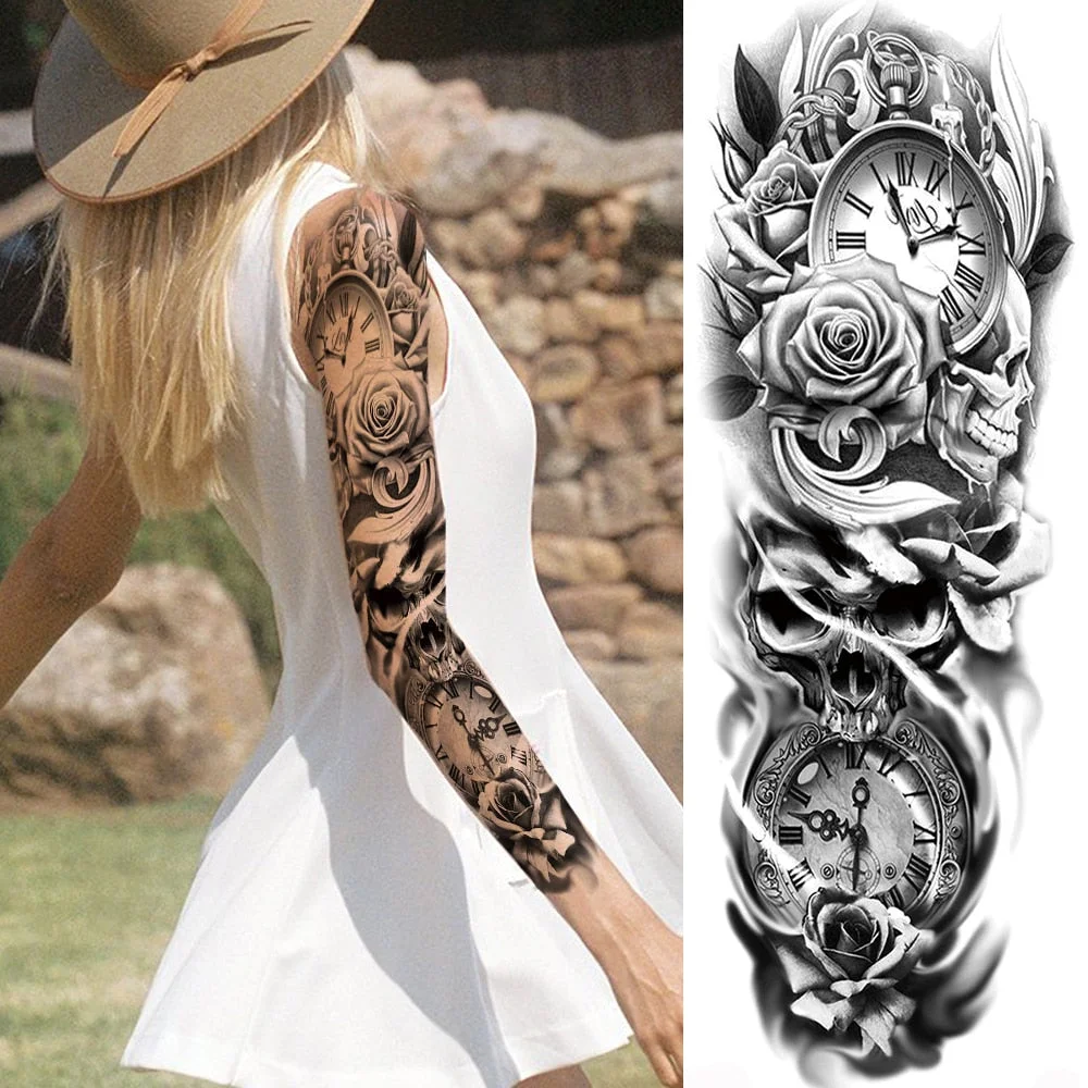 Sexy Wolf Full Flower Arm Temporary Tattoo Stickers For Men Body Art Sleeve Tattoo Decals Girl Women Waterproof Tatoo Fox Legs