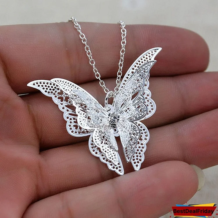 New 925 Sterling Silver Lovely Butterfly Pendant Chain Necklace 20"Women Jewelry