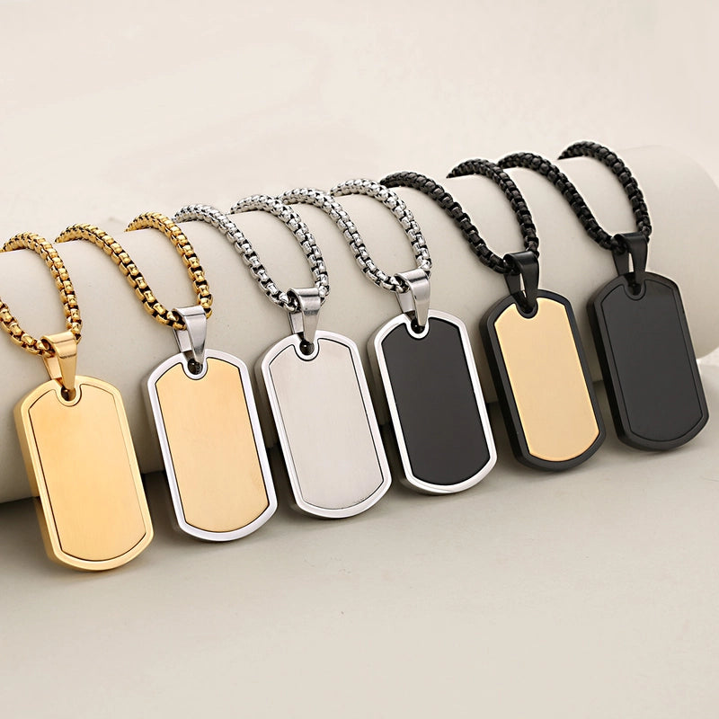 3 Pieces Minimalist Dog Tags 304 Stainless Steel Mixed Metal Plating Men's Men Pendant Necklaces