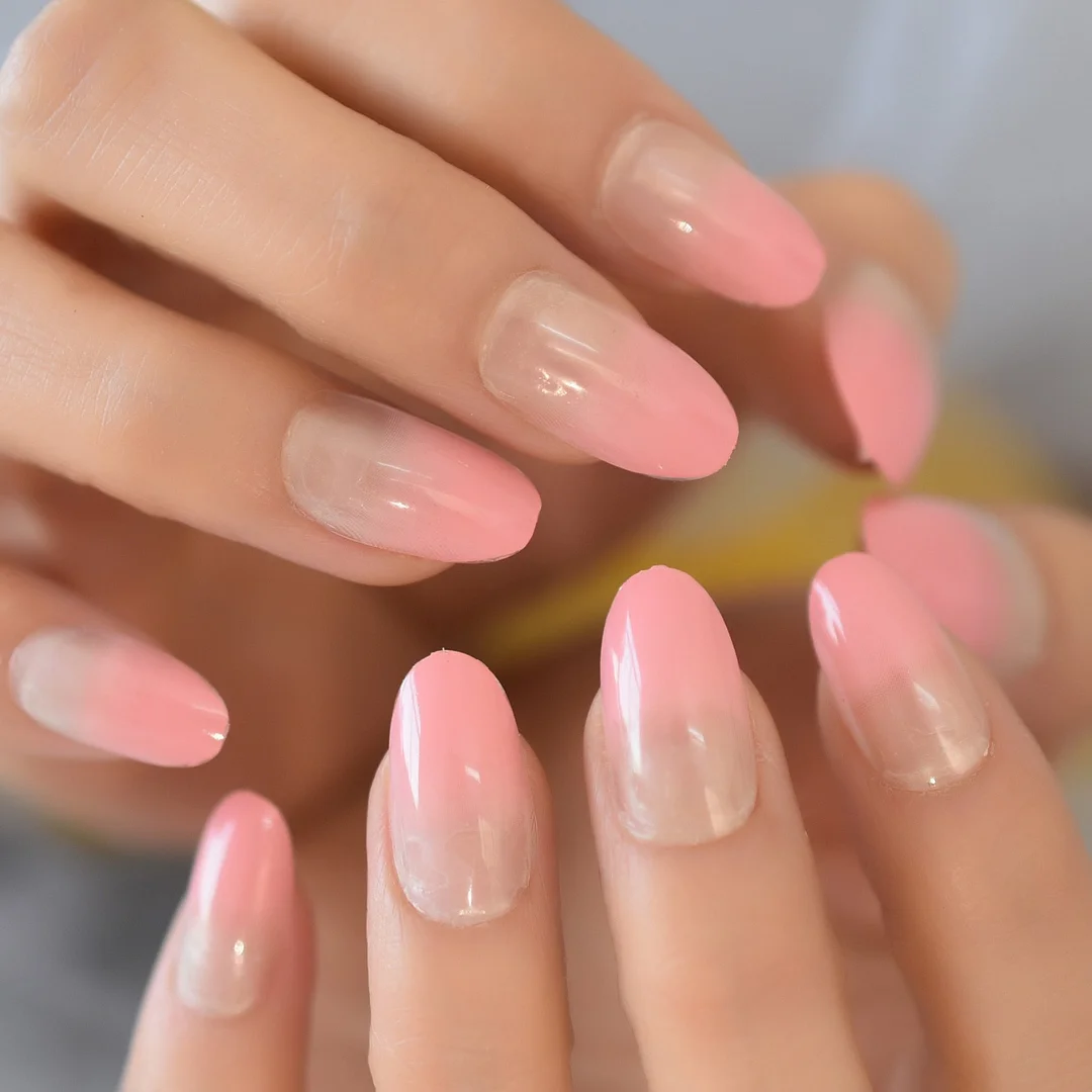 LightCoral Ombre Artificial False Nails Sleek gel Acrylic Nail Oval Medium Color Tips with Gluetabs 24pcs-Nail Inspo