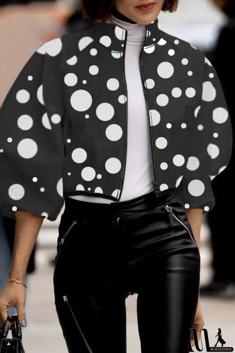 MidiSono - Casual Print Patchwork Mandarin Collar Outerwear