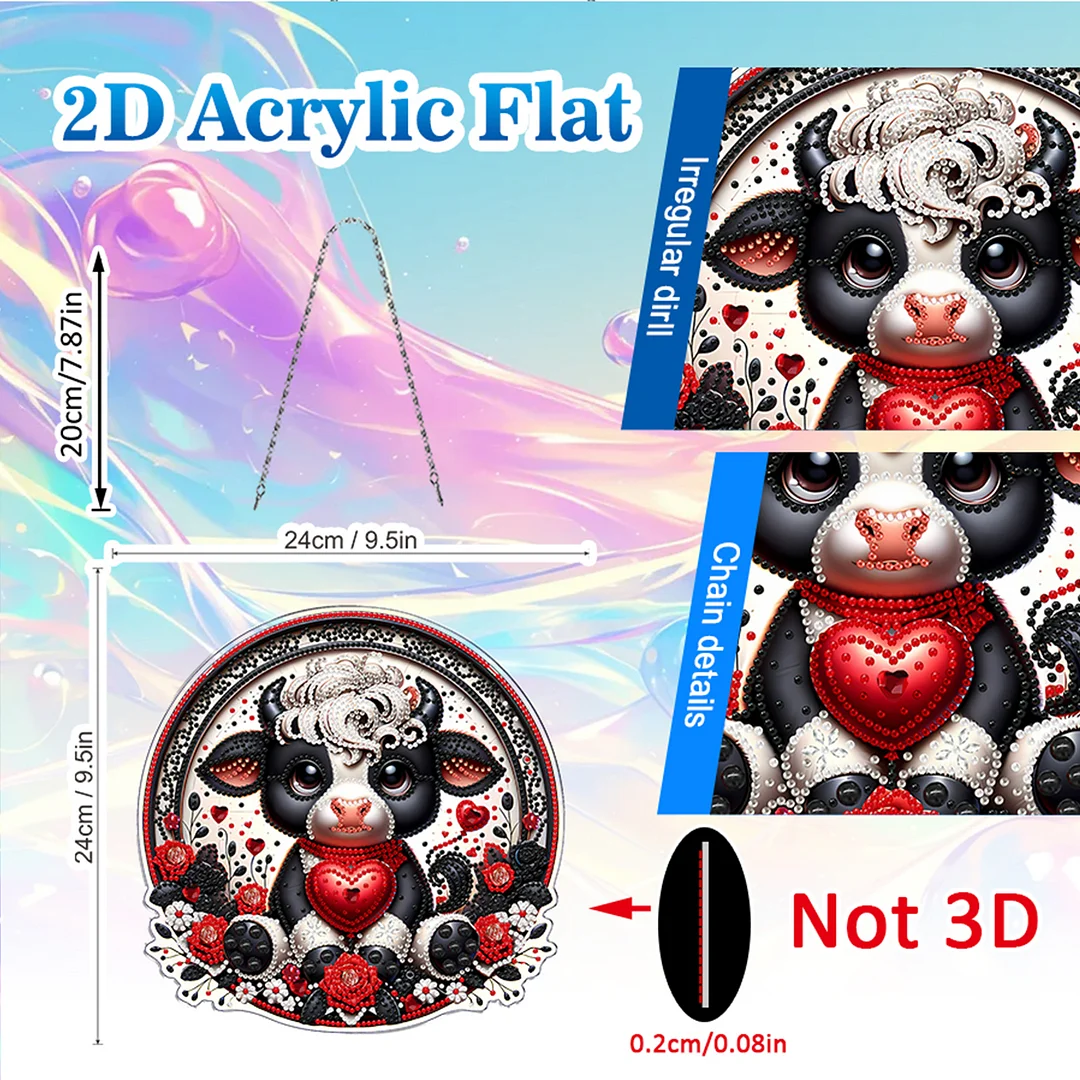 Heart 2D Flat DIY Acrylic Diamond Painting Pendants Crafts for Home Wall Decor