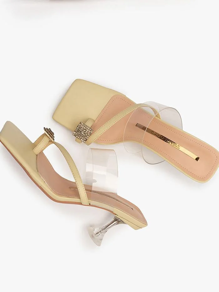 Square toe rhinestone flip flops crystal heel sandals
