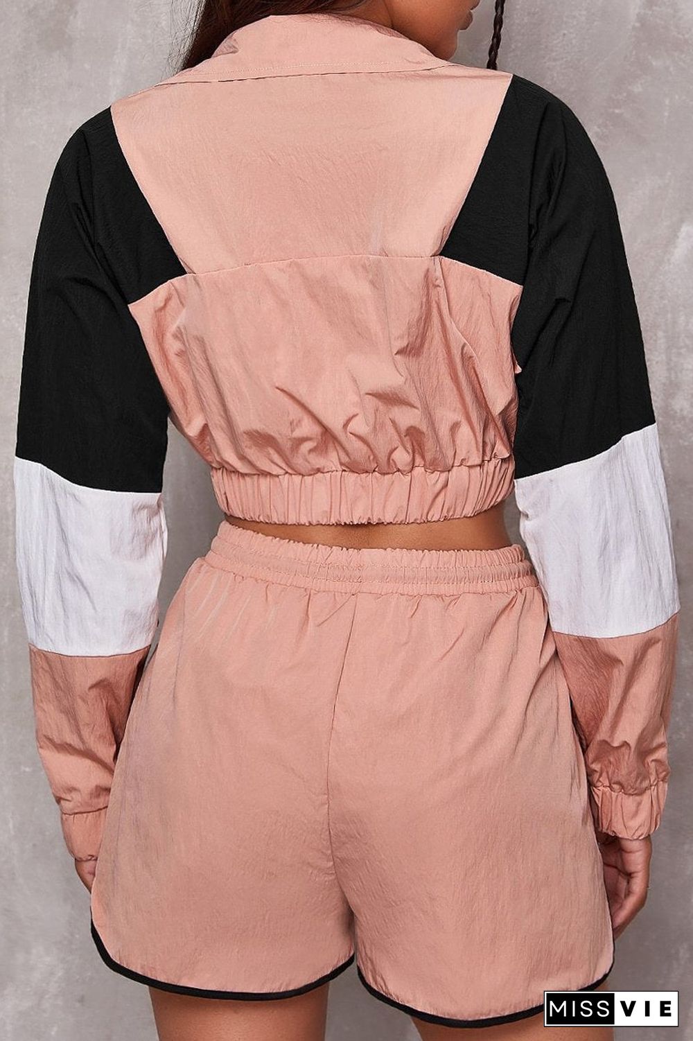 Color Block Long Sleeve Zip-up Suit Sets