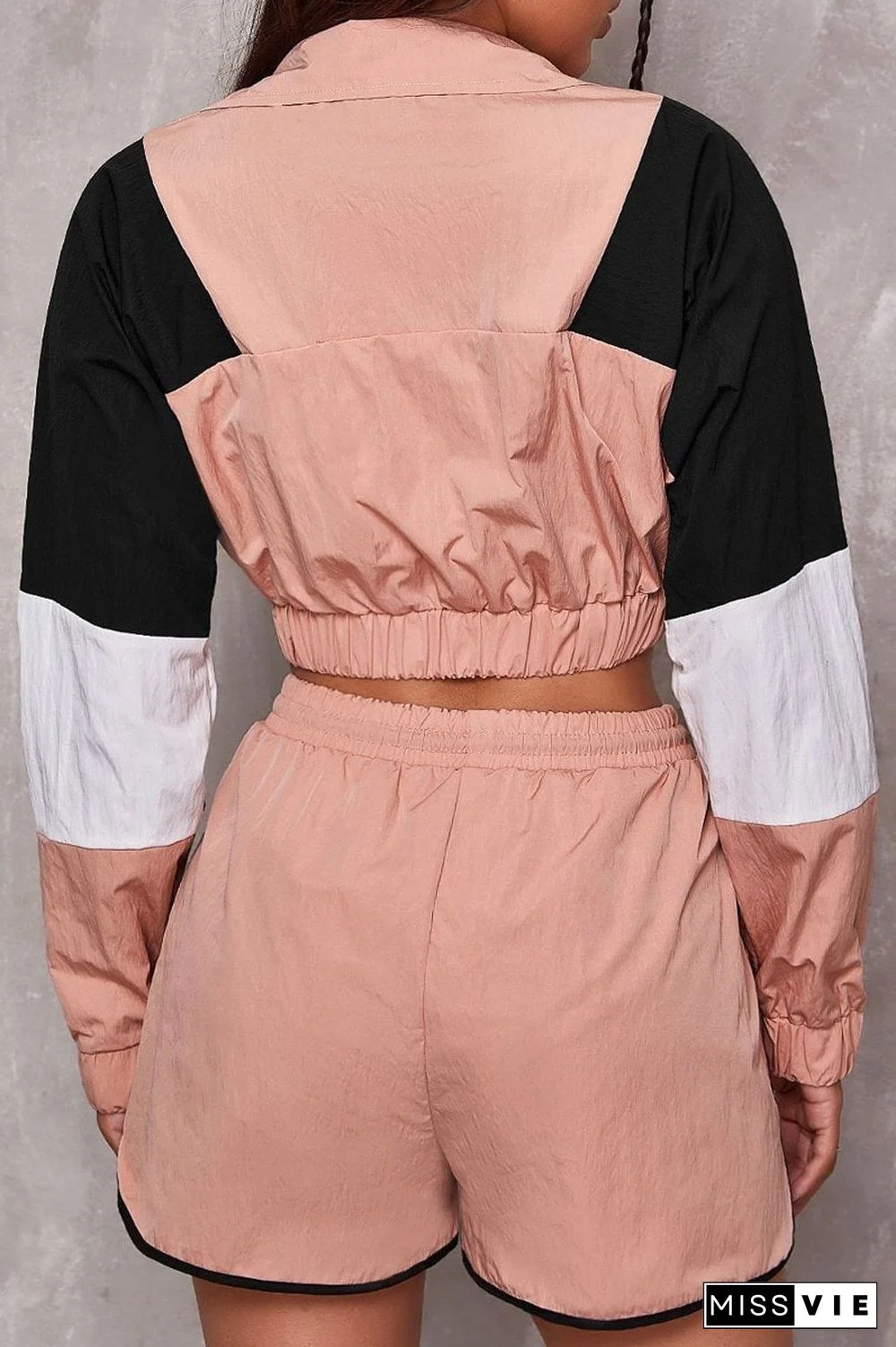 Color Block Long Sleeve Zip-up Suit Sets