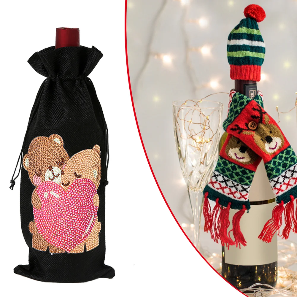 DIY Diamond Painting Xmas Wine Bottle Bag - Love Bear
