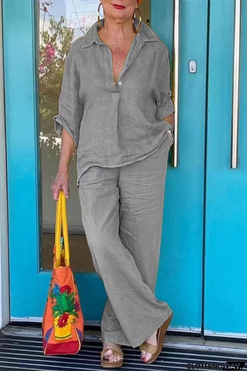 Casual Solid Solid Color V Neck Long Sleeve Two Pieces