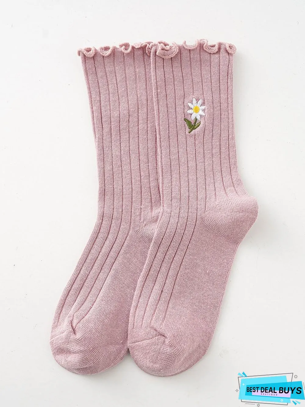 Casual Floral Embroidered Cotton Socks Daily Commuting Outdoor Accessories