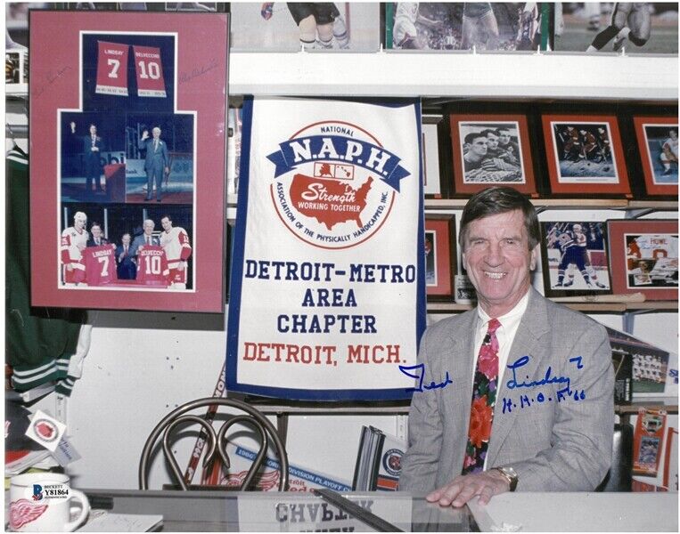 Ted Lindsay signed Detroit Red Wings HHOF 11x14 Photo Poster painting BAS Beckett COA