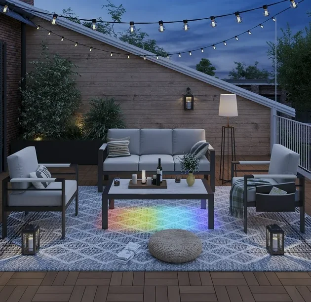 Bestier Aluminum Patio Furniture Set, 5-Seat LED Outdoor Conversation Set with Grey Cushions for Poolside,Balcony,Backyard
