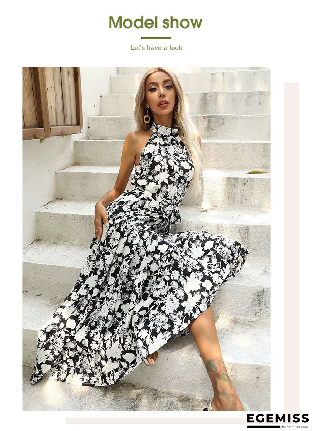 Summer New European and American Printed Open Neck Dress with Suspender | EGEMISS