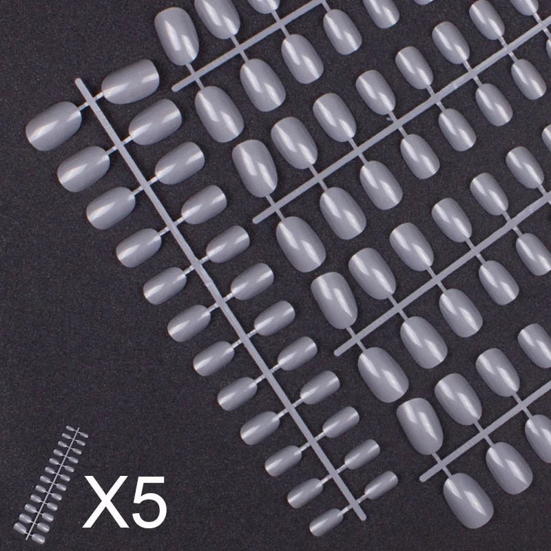 5 Set Mixed Colors 24 Pieces Per Set Fashion Round Colored False Nails Full Cover 10 Size Fake Nails for DIY Press on Nails-Nail Inspo