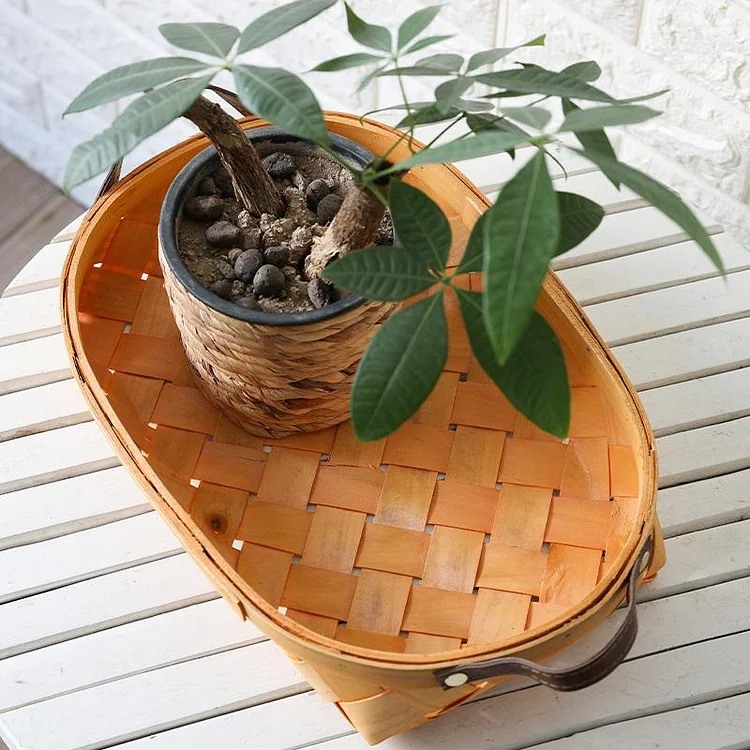 Rustic Small Oval Fir Wood Basket - Appledas