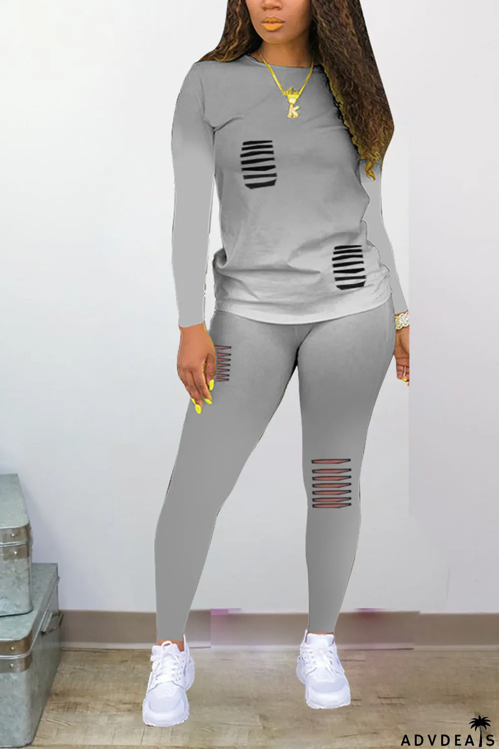 Purple Sexy Gradual Change Ripped O Neck Plus Size