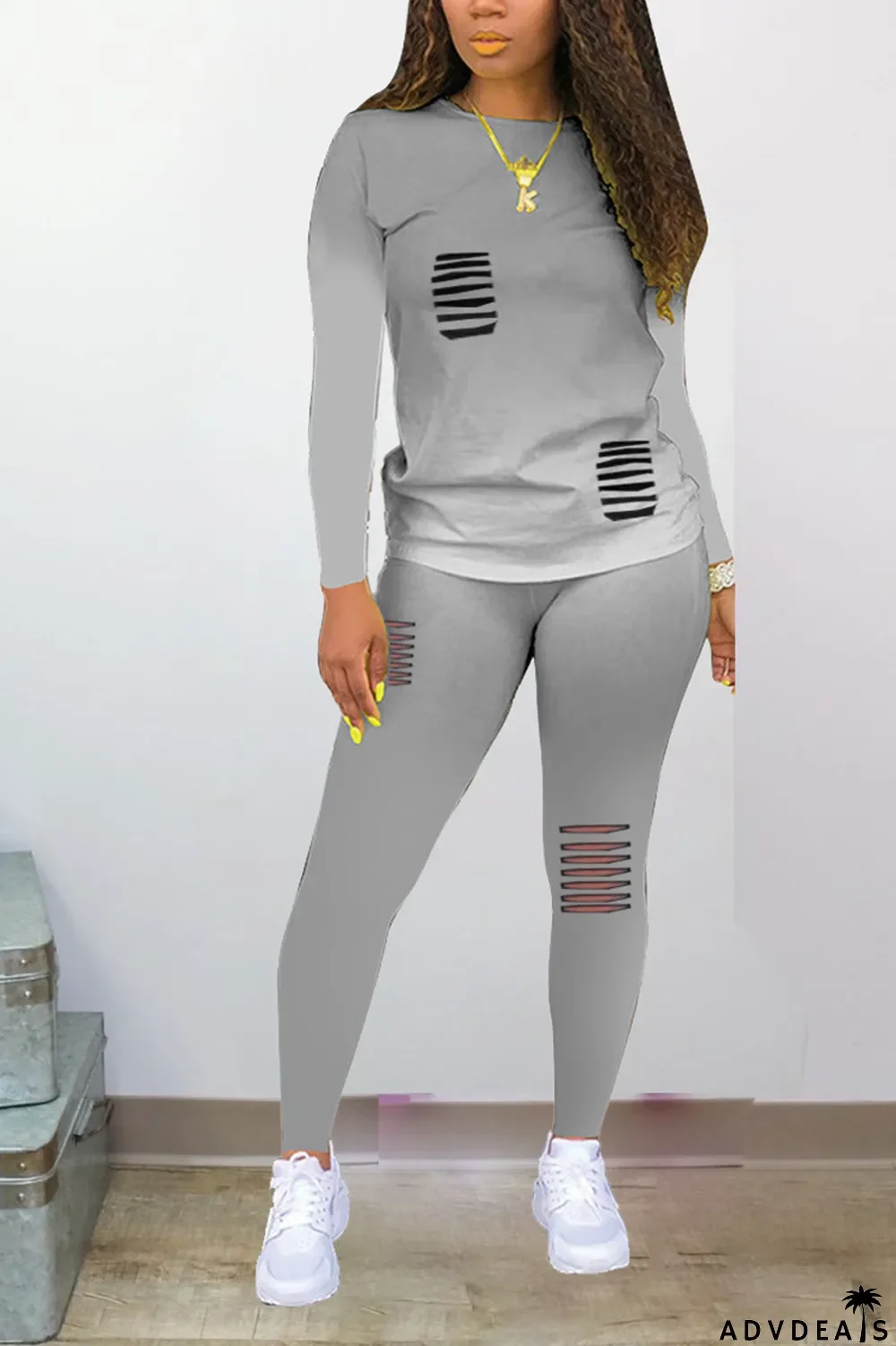 Purple Sexy Gradual Change Ripped O Neck Plus Size