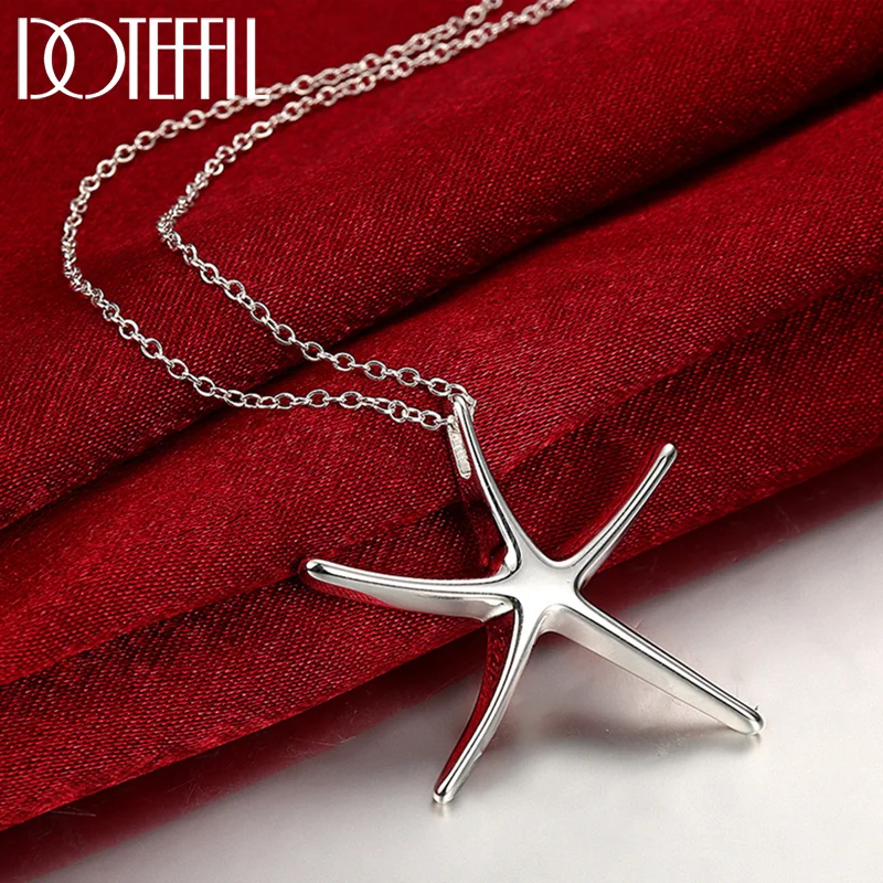 DOTEFFIL 925 Sterling Silver 18 Inch Chain Starfish Pendant For Women Jewelry 