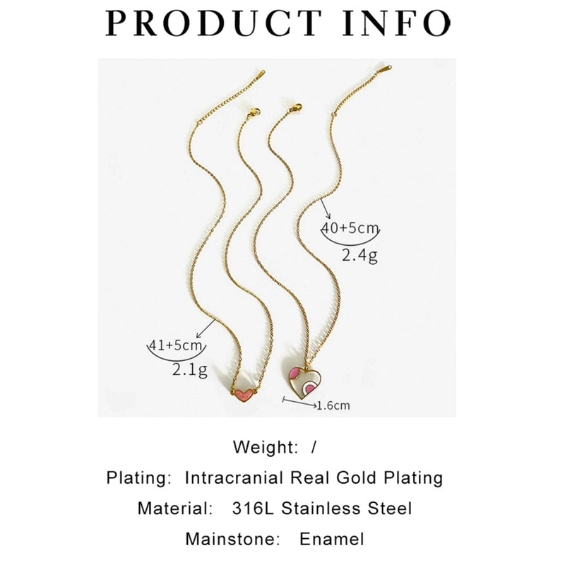 Sweet Heart Shape 316L Stainless Steel  Enamel Hollow Out Pendant Necklace