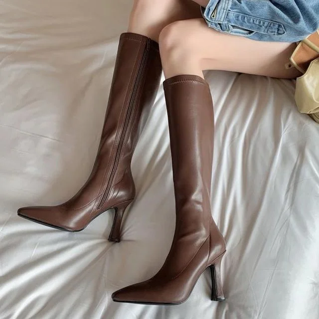 Chunky Pointy-Toe Boots Tall Heel