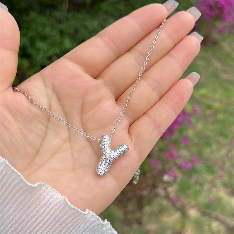 Copper 18K Gold Plated Hip-Hop Minimalist Classic Style Polishing Inlay Letter Zircon Pendant Necklace