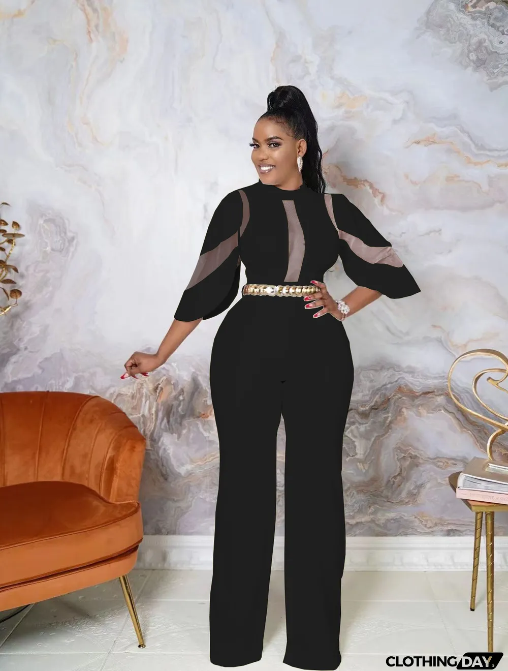 Fashion Net Yarn Patchwork Sexy Jumpsuit