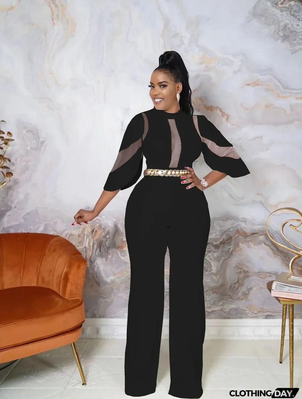 Fashion Net Yarn Patchwork Sexy Jumpsuit