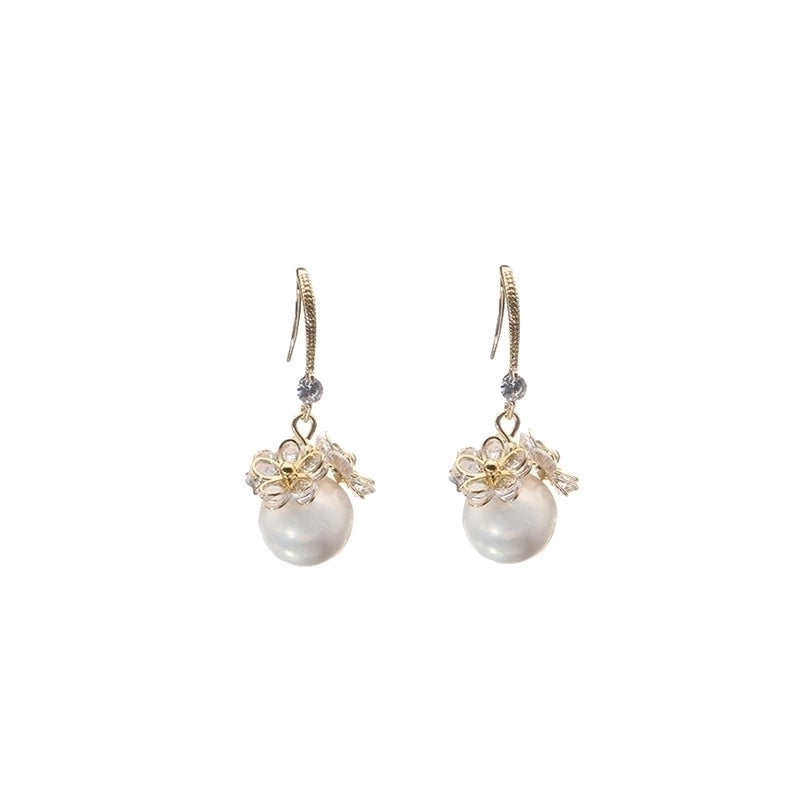 1 Pair 925 Sterling Silver Pearl Flower Drop Earrings