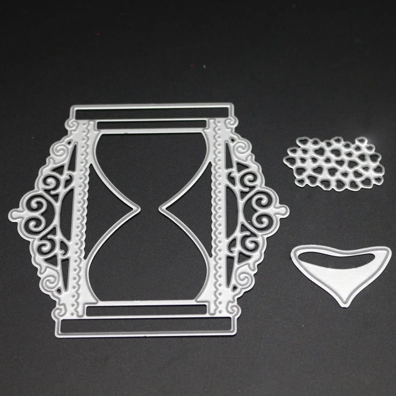 Hourglass Metal Cutting Dies Timing Device Frame Background Cut Die Mold Scrapbook Paper Craft Knife Mould Blade Punch Stencils