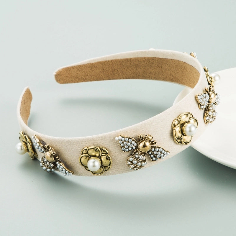 Women’s Casual Elegant Classic Style Color Block Alloy Cloth Inlay Rhinestones Glass Hair Band