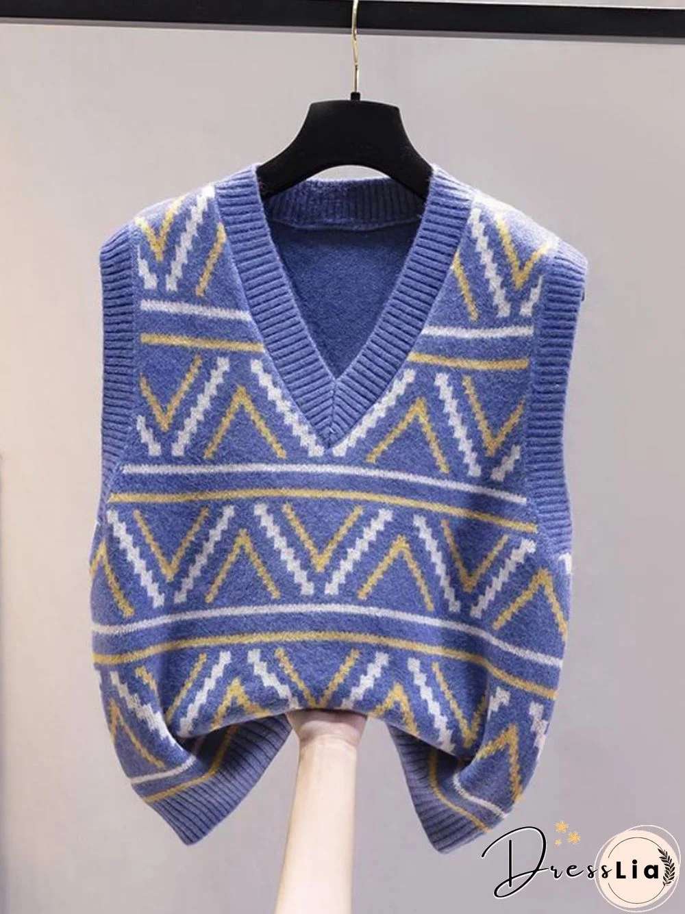 Sweater Vest Women New Autumn Winter V-neck Loose Knit Vest Diamond Lattice Tops Knitted Vest Women Casual Sweater Pullover