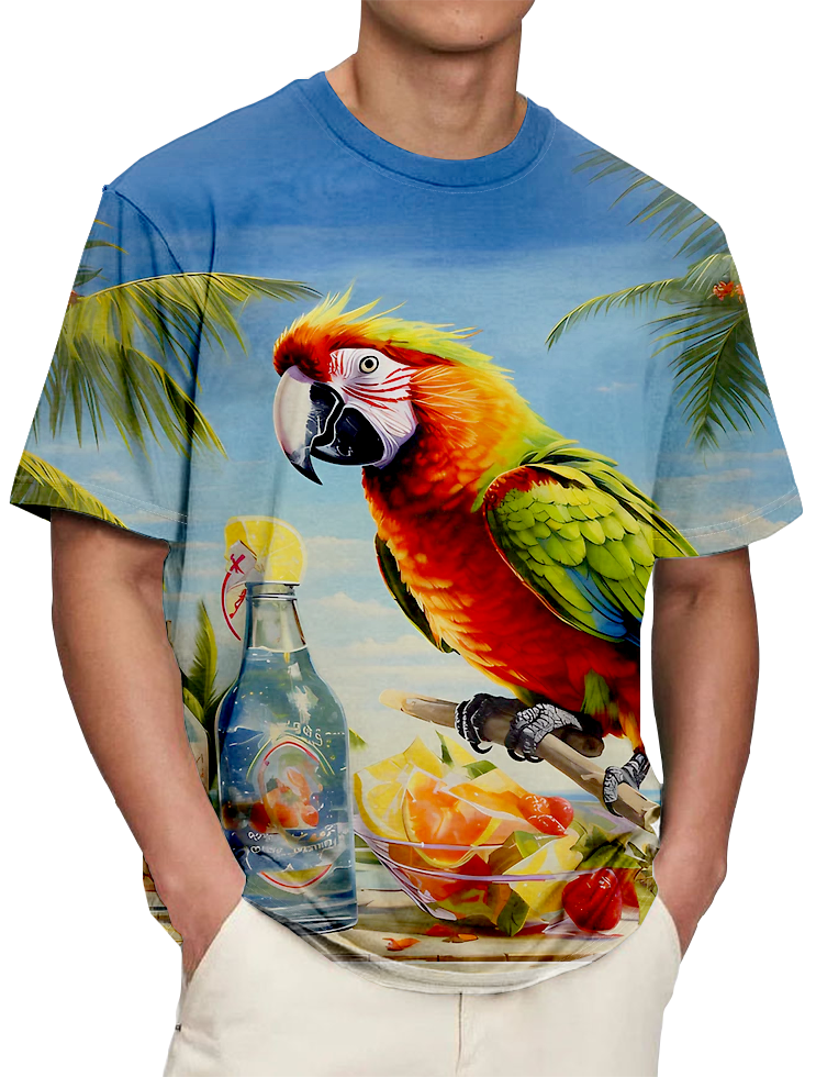 Men's Comfortable Hawaiian Print T-Shirt PLUSCLOTHESMAN