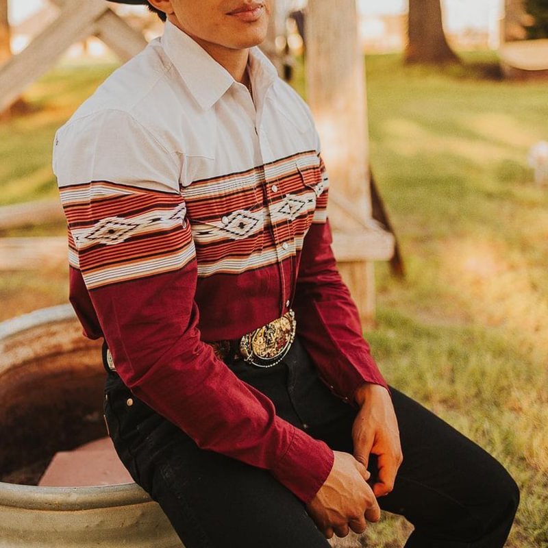 Western Rhombus Geometric Stripes Print Long Sleeve Shirt