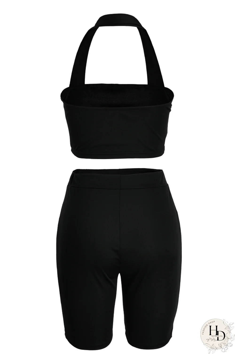 Rose Red Casual Solid Patchwork Halter Sleeveless Two Pieces