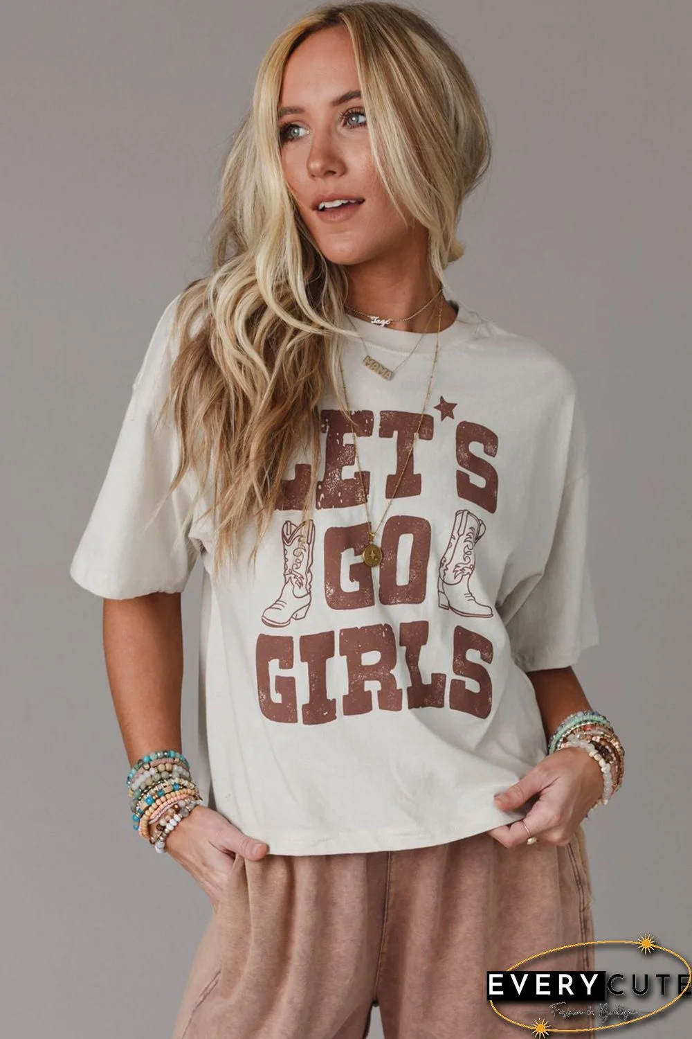 White LETS GO GIRLS Western Boots Tee