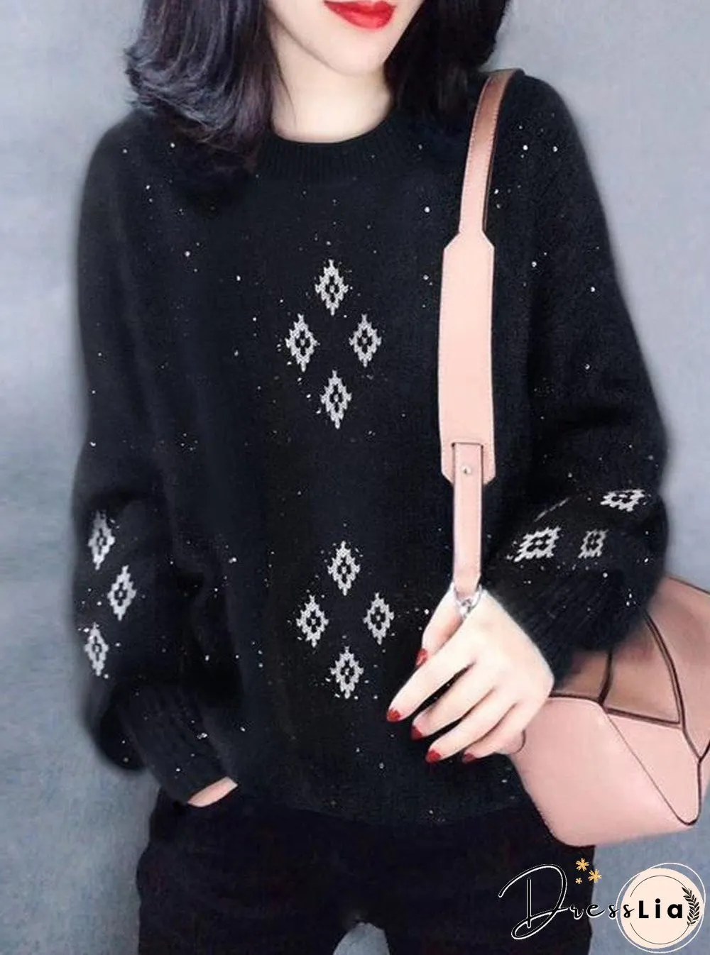 Printed Round Neck Knitted Sweater
