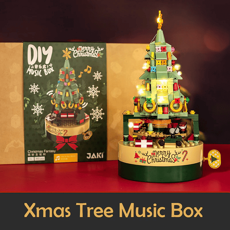 Christmas tree music box built with 361 building blocks 