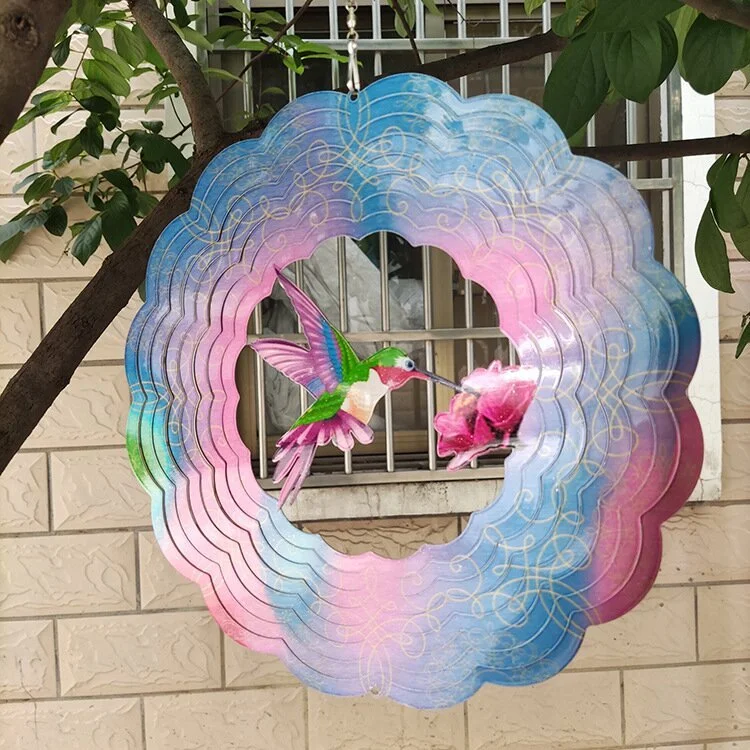 12 Inch Parrot Wind Spinner - 3D Aluminum Metal Hanging Garden Decor That Spins In Breeze