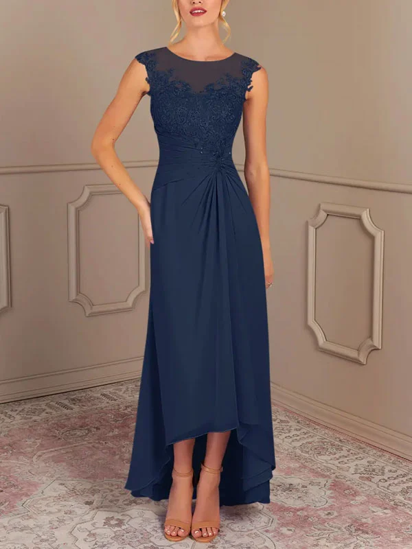 A-Line Scoop Lace Chiffon Asymmetrical Dress 