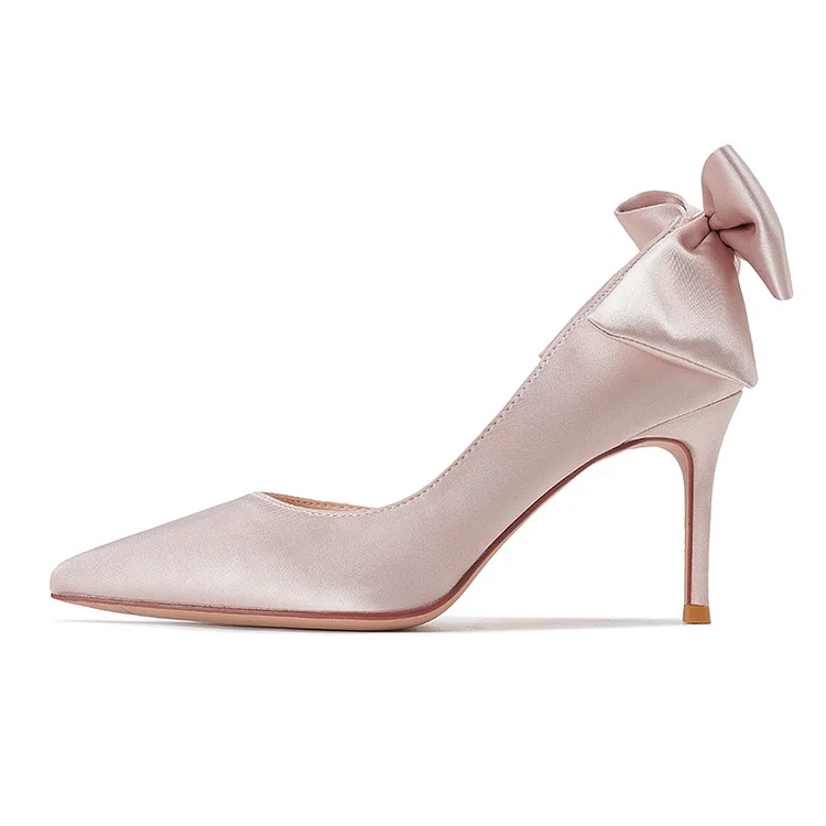 80mm Heel Pointed-Toe Satin Wedding Party Bowknot Stiletto Prom Sandals Shoes
