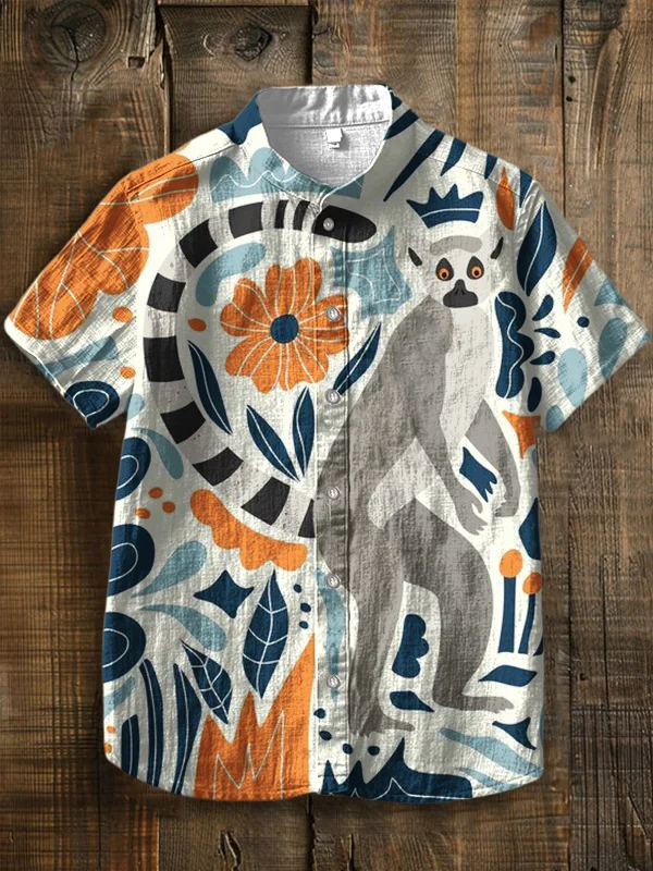 Men's Cute Lemur In The Tropical Jungle Print Short Sleeve Shirt