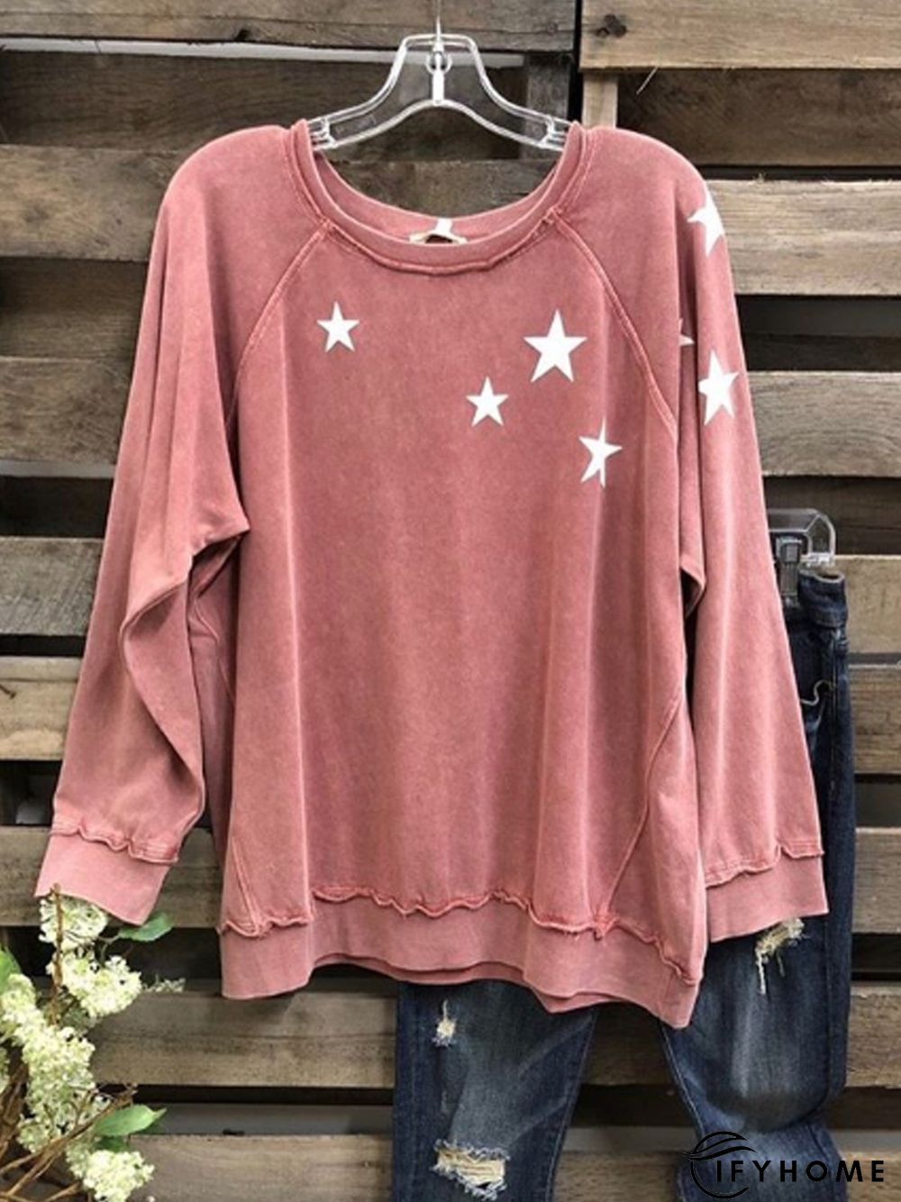 Naked Pink Star Cotton-Blend Printed Long Sleeve Sweatshirt | IFYHOME