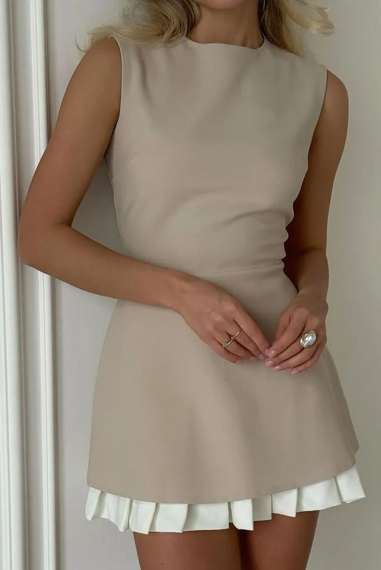 two tone sleeveless pleated short dress Two-Tone Sleeveless Pleated Short Dress