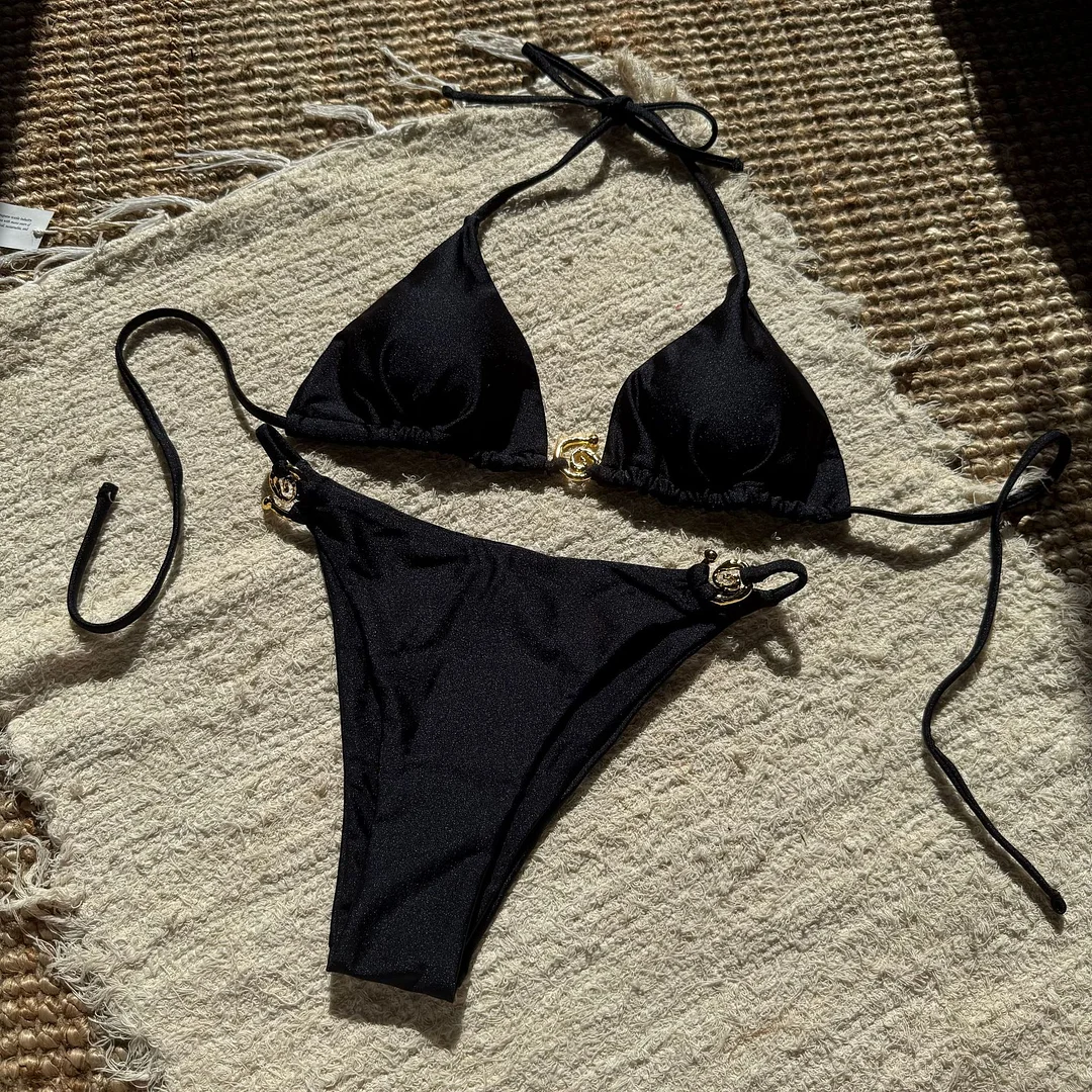 Uveng 2025 New Sexy Nylon With Light Metal Ring With Dew-Back Split Body Swimsuit Bikini