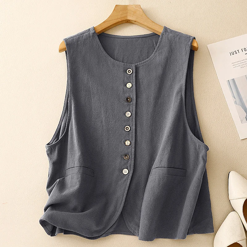 Women's Fashion Solid Color Linen Vest